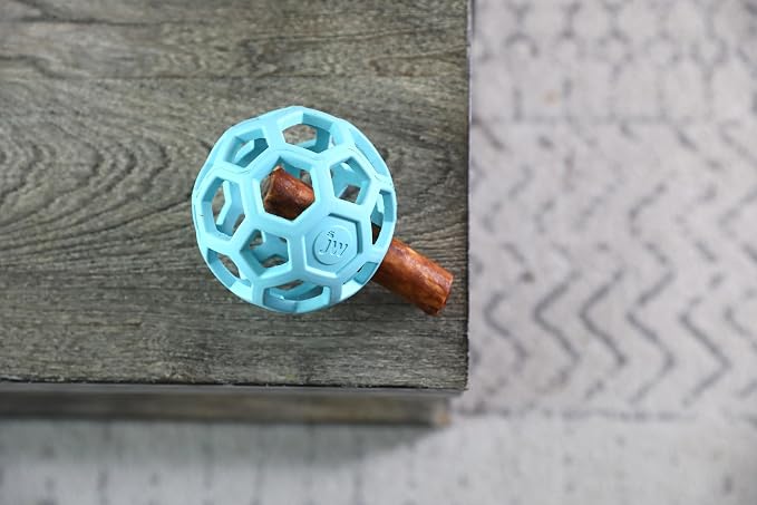 JW Pet HOL-ee Roller Dog Puzzle Ball, Medium 4.5in, Natural Rubber, Blue