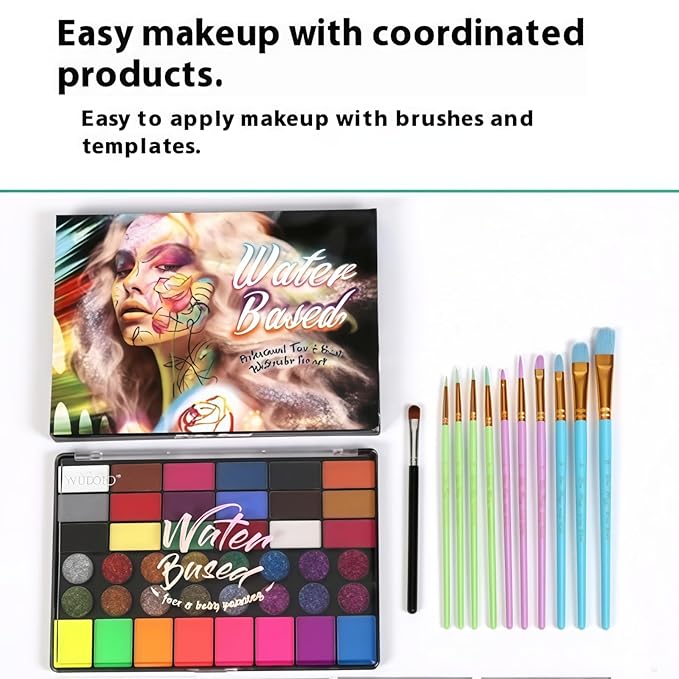 Color Face Painting Kit,Non-Toxic Water,Washable Paint for Kids For Halloween,Carnival,Party,Costume Makeup for Creative Activities (54 Colors)