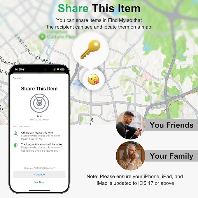 Air Tracker Tag Works with Apple Find My (iOS Only) Includes Replaceable Battery, Bluetooth Smart Item Locator Key Finder for Keys, Luggage, Wallet, Pet, Dog, Cat (Black, 4-Pack)