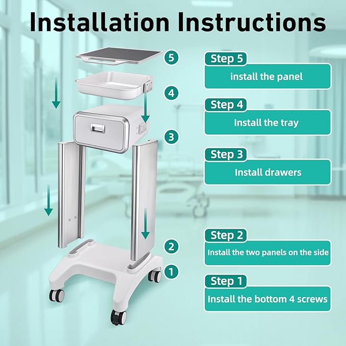 Professional Mobile Medical Trolley with Wheels and Drawers for Home Bedroom Salon Lab Hospital Dental Office Clinic