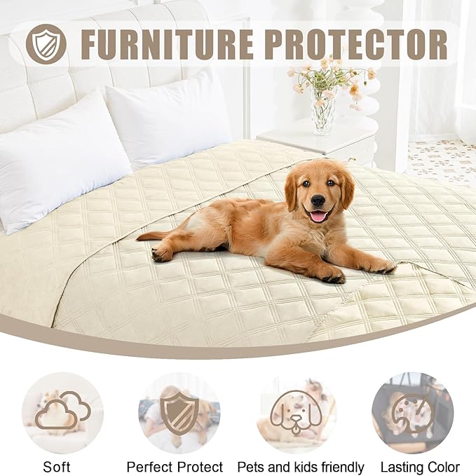 Smiry Waterproof Dog Bed Cover, Reversible Pet Blanket for Sofa Couch | Soft Washable Dog Blanket, Leakproof Couch Cover for Dogs Cats & Furniture Protection, 30x53, Beige/Beige