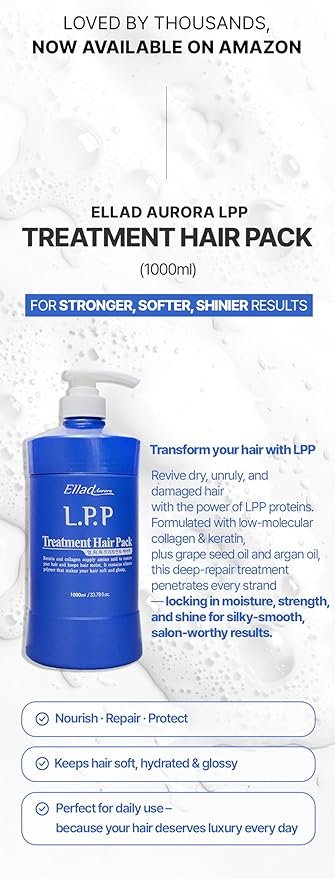 K-Beauty LPP Hair Repair Treatment 33.8 Ounce – Korean Professional Formula with Hydrolyzed Keratin, Collagen, Argan Oil & Grape Seed – Deep Moisture & Shine for Damaged, Dry, Color-Treated Hair