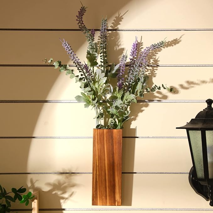 Nuanchu 6 Pack Wood Wall Planter Wooden Hanging Planter for Dried Flowers and Artificial Greenery Plants Wooden Pocket Vase Farmhouse Wall Decor for Indoor Hydroponics Plants (Natural, Wood Style)