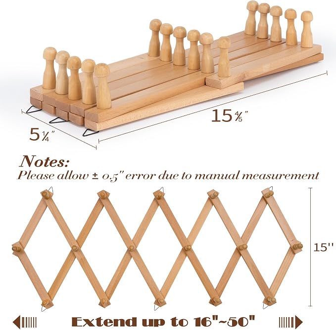 SCUNDA Wall Rack with 16 Hooks, Wooden Wall Expandable Coat Rack for Coat, Hats, Baseball Caps, Coffee Mug, Jewelry(Natural)