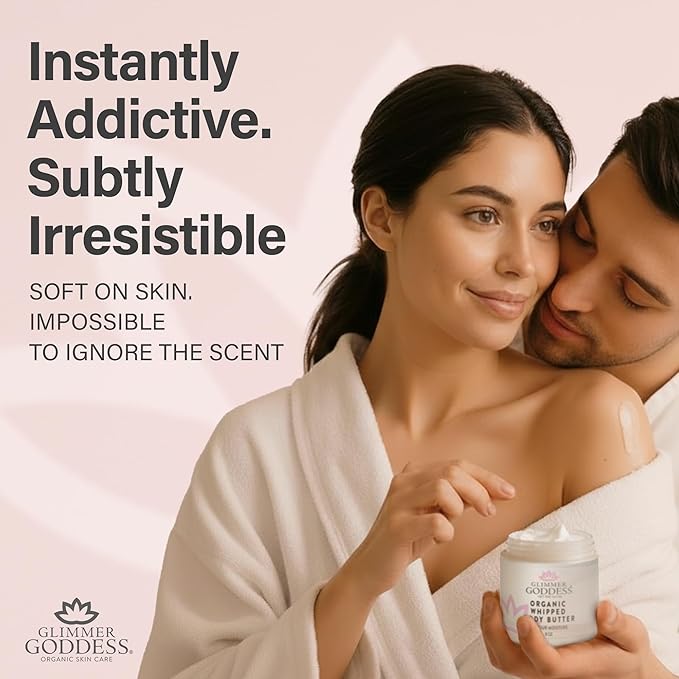 Glimmer Goddess Organic Whipped Body Butter for Women - Moisturizer Cream with Shea & Cocoa Butter, Almonds & Coconut Oil - Pink Grapefruit, 8oz