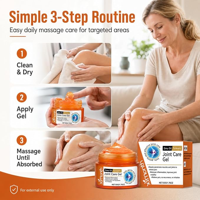 Ximonth Emu Oil Turmeric Joint Care Gel, 1 Pack 1.76 oz, Smooth Topical Massage Gel for Knees, Back, Neck, Shoulders, Hands & Feet, Fast-Absorbing Non-Greasy Daily Body Care Gel