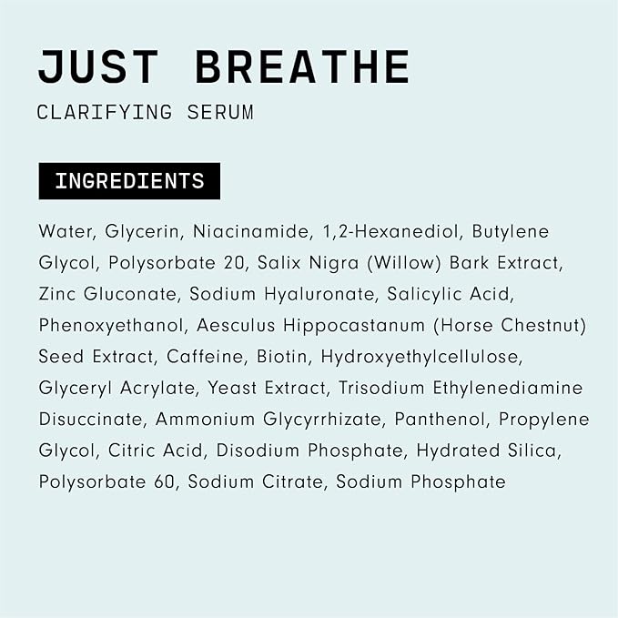Versed Just Breathe Clarifying Facial Serum - Blend of Antioxidants, Niacinamide, White Willow and Zinc Helps Reduce Blemishes, Decongest Pores and Soothe Redness - Vegan Acne Serum (1 fl oz)
