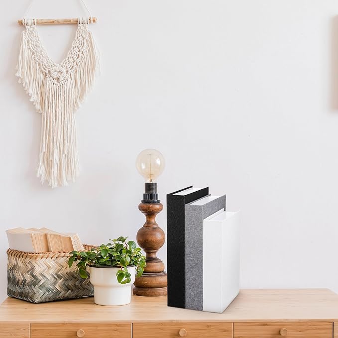 Tioncy 3 Pcs Decor Linen Faux Book Box Set Aesthetic DIY Fake Linen Book Box for Decor Storage Cafe Table Bookshelf Gift Home Keepsake(Multi Sizes,Black, White, Dark Gray)