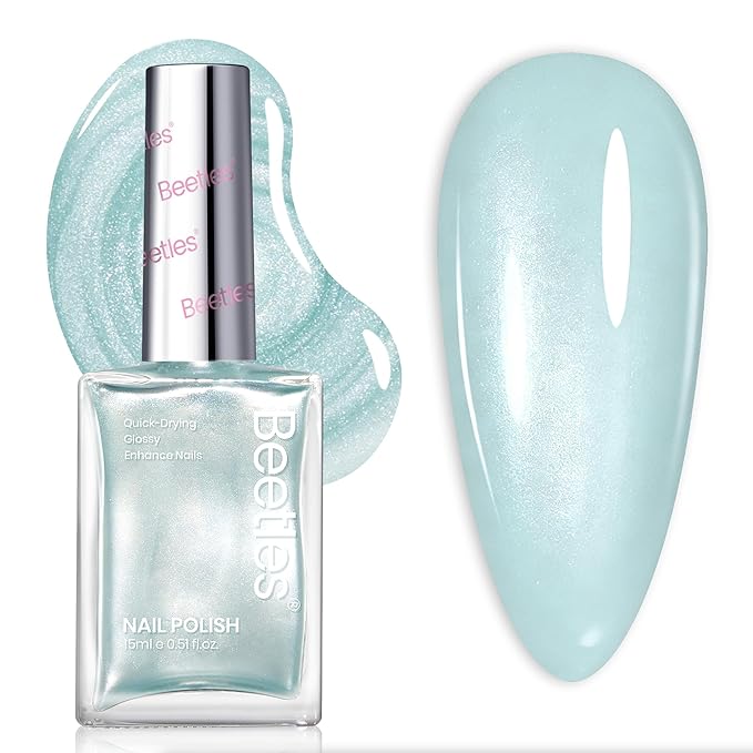 Beetles Pearl Nail Polish - 15ml Blue Quick Drying Nail Polish Shimmer Glitter Bubble Blue St Patricks Day Nails Art Lacquer Shimmer DIY Manicure Gift for Women