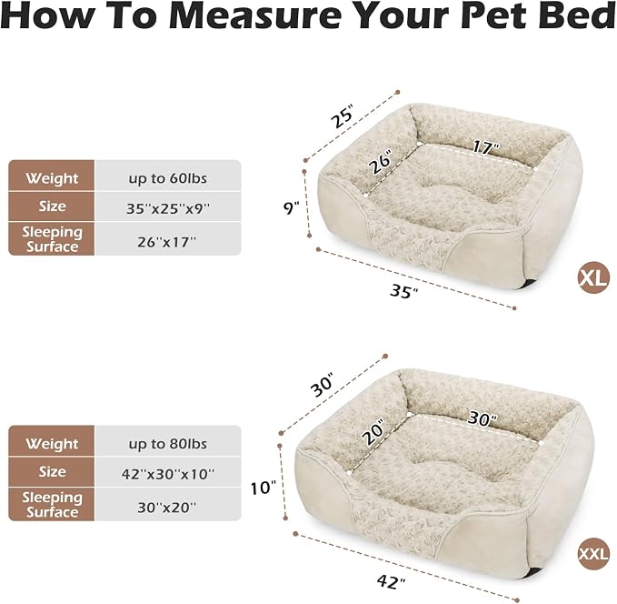 XX-Large Dog Bed Rectangle Washable Orthopedic Soft Calming Sleeping Durable Pet Cuddler with Anti-Slip Bottom