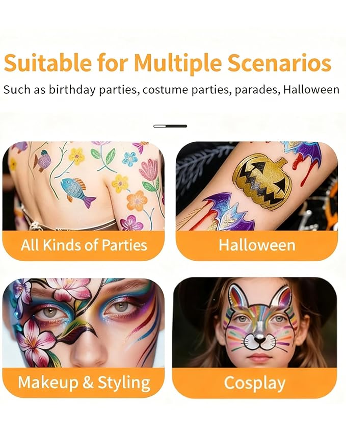 SkinCraft - Safe Temporary Tattoo Pens, Skin Craft Tattoo Markers, 10 Vibrant Colors Body Markers with Reusable Stencils, Skin-Friendly Waterproof Face Paint for Kids Teens Adults Party (1Pcs)