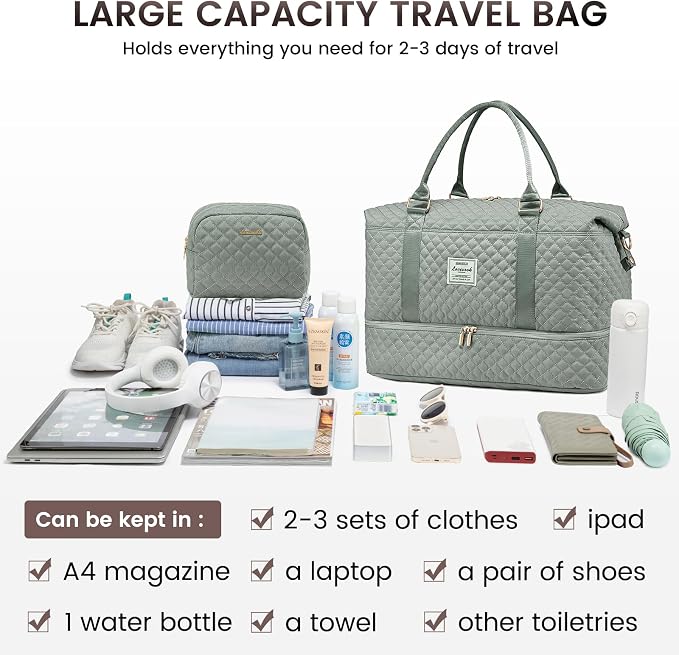 LOVEVOOK Travel Duffle Bag,Weekender Bags for Women with Shoe Compartment,Carry on Overnight Bag with Toiletry Bag,Gym Duffel Bag with Wet Pocket, Hospital Bags for Labor and Delivery