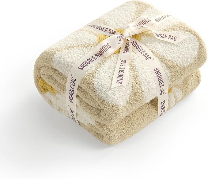 Snuggle Sac Flower Throw Blanket for Couch, Fuzzy Microfiber Floral Blankets, Cute Throws for Girls Daughter Gifts, Flower Beige, 50x60 inches