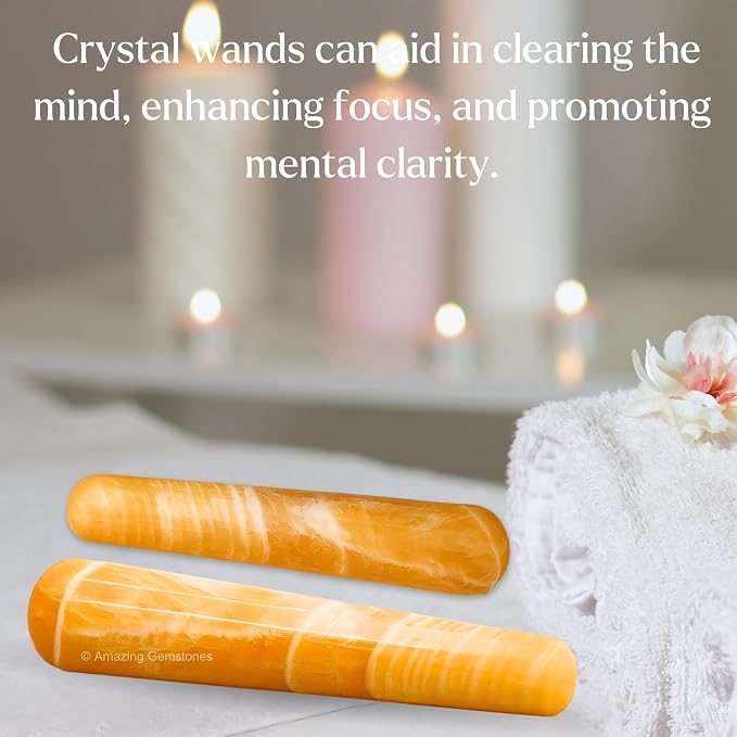 Yellow Calcite Crystal Wand Massage Stick - Pelvic Wand Gua Sha for Adults - Crystals and Healing Stones Massage Wands for Adults Gifts (Smooth)