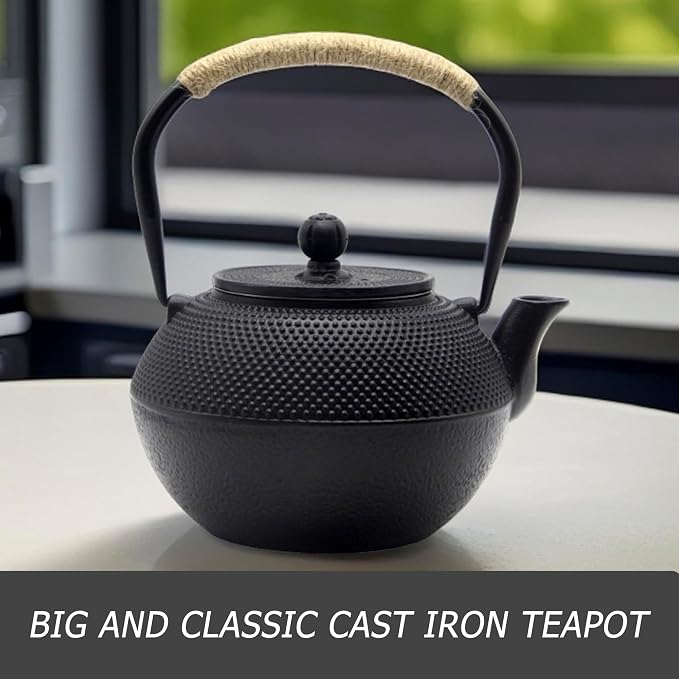 Cast Iron Teapot, 40.6oz Japanese Tetsubin Tea Kettle for Stovetop Safe, Black Tea Kettle with Infuser for Loose Leaf, Tea Pot with Enameled Interior, Gift for Tea Lovers