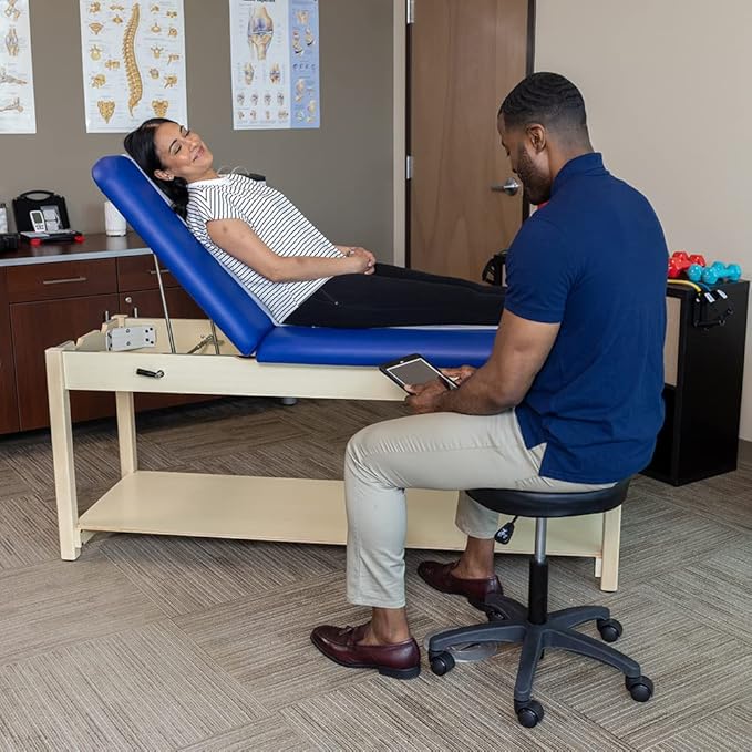 BodyMed Rolling Exam Stool with Wheels, 18.5 Inch to 25 Inch Adjustable Height for Dentists, Spas, & Healthcare Environments, 5 Casters, Easy Assembly, Blue