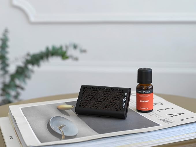 Serene House Puccini Lava Rock Essential Oil Aromatherapy Car Vent Clip – Portable or Tabletop Usage for Convenient Scent-Based Stress Relief and Relaxation - Black