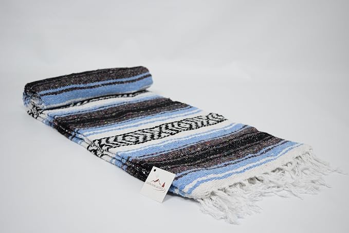 Open Road Goods Bulk Falsa Blankets - Handwoven Authentic Mexican Falsa - Great for Weddings, Yoga, Beach, Picnics, or Mexican Throw! (Light Blue, 7 Pack)