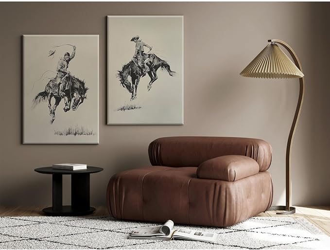 Western Cowboy Wall Art Decor Vintage Farmhouse Prints Western Cowboy Canvas Poster Retro Southwestern Wall Art Antique West Pictures Vintage Painting for Bathroom Bedroom 16x24x2 Inch Ready to Hang