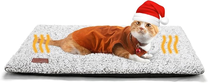 Mora Pets Self Warming Cat Bed Self Heating Cat Dog Mat Pet Pad Extra Warm | Self Heated Cat Bed for Indoor Outdoor Pets, Removable Washable Cover, Non Slip Bottom, Crinkle-Free, No Plug, 29.1 x 18.9 in