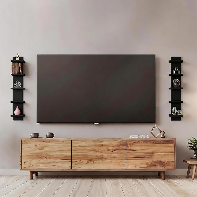 Small 5 Tier Wall Shelves, Black | Vertical Wall Decor Mount, Floating Shelves, Lack Shelf For Bedrooms, Living Rooms, Bathroom, Dressing Room and Entryway