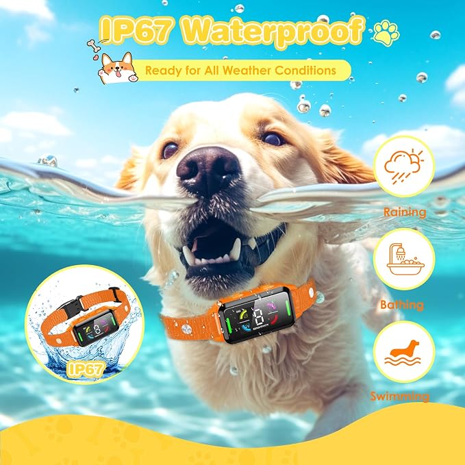 Bark Collar for Small Dogs 5-15lbs Automatic Anti Bark Collar with Dual Sensor Technology, 4 Safe Modes, Waterproof IP67, Rechargeable Shock Collar for Small Dogs No Remote (Orange)