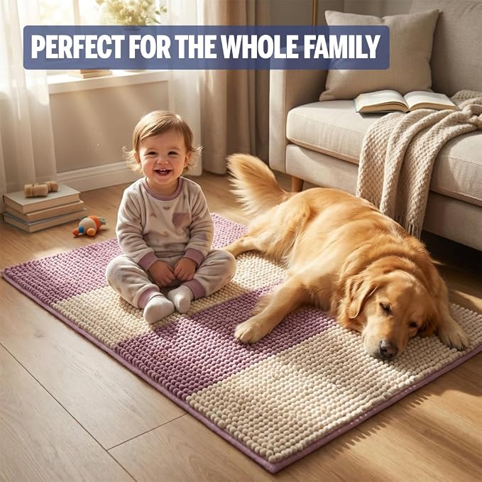 Muddy Mat® Super Absorbent Loop-Thread Chenille Dog Door Mat for Muddy Paws – Non-Slip, Machine Washable Indoor Entry Rug, Quick-Dry Pet Mat for Entryway – Blush Sand 19"x30"