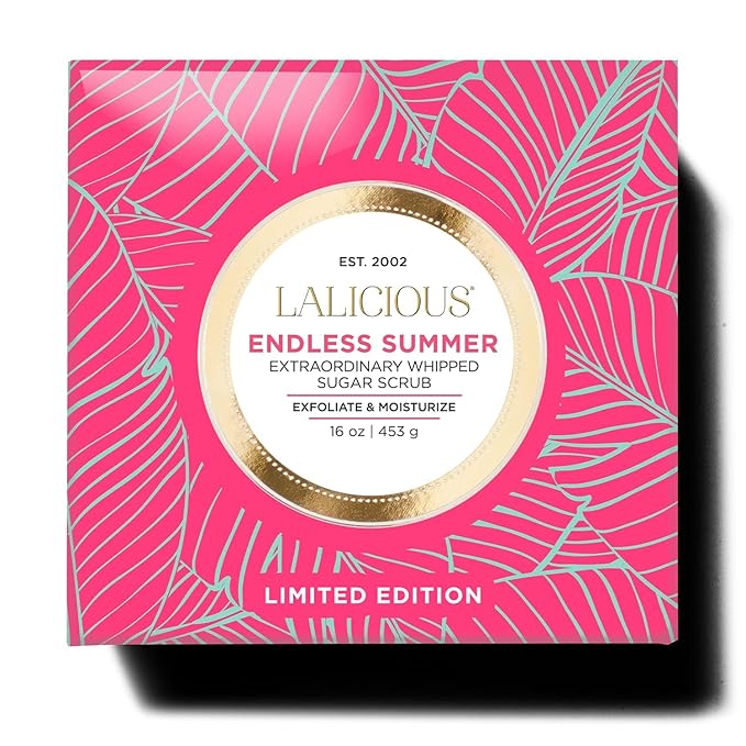 LALICIOUS Endless Summer Exfoliating & Moisturizing Body Scrub | Sugar & Coconut Oil | Pre-Shave Scrub for Ingrown Hairs & Razor Bumps | Gently Buffs & Smooths Sensitive Skin | No Parabens Large 16oz
