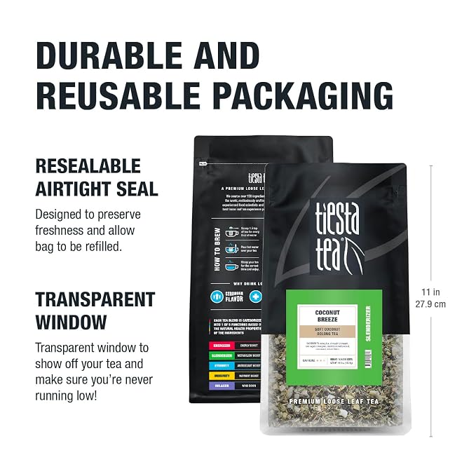 Tiesta Tea - Coconut Breeze, Loose Leaf, Soft Coconut Oolong Tea, Medium Caffeinated Oolong Blend, Make Hot or Iced Up to 140-200 Cups, 16oz Resealable Bulk Pouch