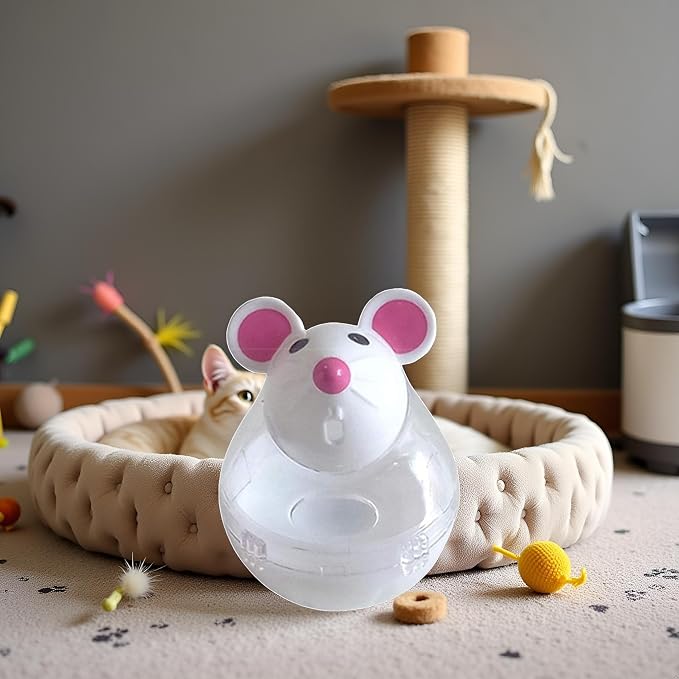 Beige Interactive Cat Toy, Mouse Shape Treat Dispenser, Food Storage Holder for Indoor Cats and Kittens, Cat Mice and Animals Toys for Pet Increases IQ Interactive & Food Dispensing