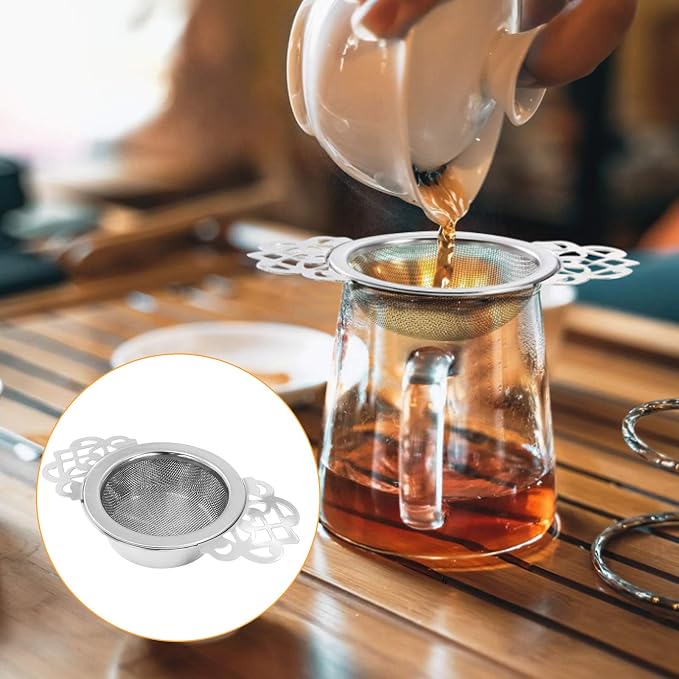 Waziaqoc 2 Pack Tea Fine Mesh Tea Strainers with Bowl, Stainless Steel Loose Leaf Tea Filter for 2.5-4 Inch Cup Mouth, Silver