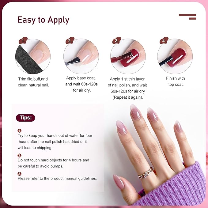 Jelly Nail Polish Set, 10 Color With 2Pcs Base and Top Coat Quick Dry High Gloss Shine Nail Polish Non Gel Translucent Milky White Nude Pink Color Holiday Gift Giving 5ML