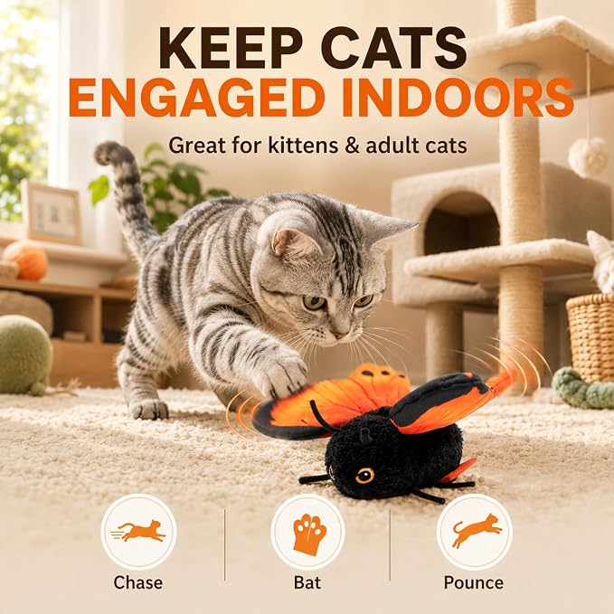 Smart Sensing Flapping Butterfly Toy - Cat Interactive Toys (Yellow)