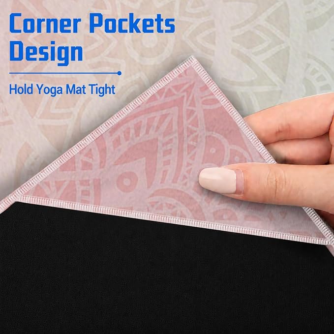 Yoga Mat Towel, Hot Yoga Non Slip with 4 Corner Pockets, 74 x 26 in | Soft Absorbent Microfiber With Four Corner Pockets, Fits Over Yoga Mats For Hot Yoga, Pilates, Gym, And Travel