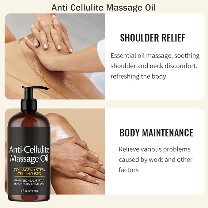 Firming Body Anti-Cellulite Massage Oil with Collagen Helps Smooth the Appearance of Cellulite & Improve Skin Texture – Refreshing Aromatherapy Body Oil for Legs & Full Body 8 fl oz (1pcs)