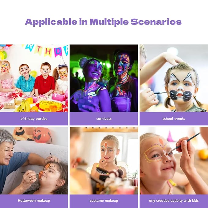 PINTADA 42 Color Face Painting Kit for Kids + 30g Black & White - Non Toxic Water Activated Face paint palette with Stencils, Brushes, Gems - For Halloween Makeup, Carnival, Parties & Cosplay