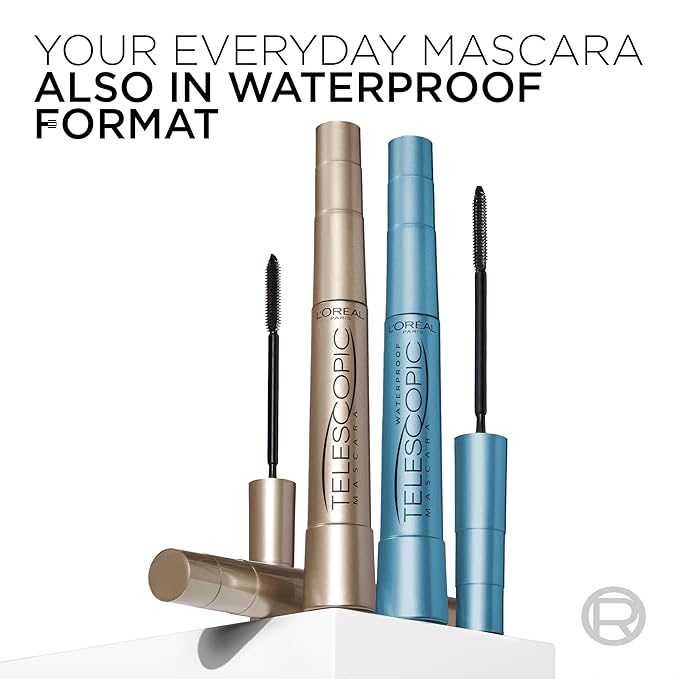 L’Oreal Paris Makeup Original Telescopic Mascara, Separating Mascara Volume and Length Formula, Washable, Carbon Black, 0.27 Fl Oz., 2 Count
