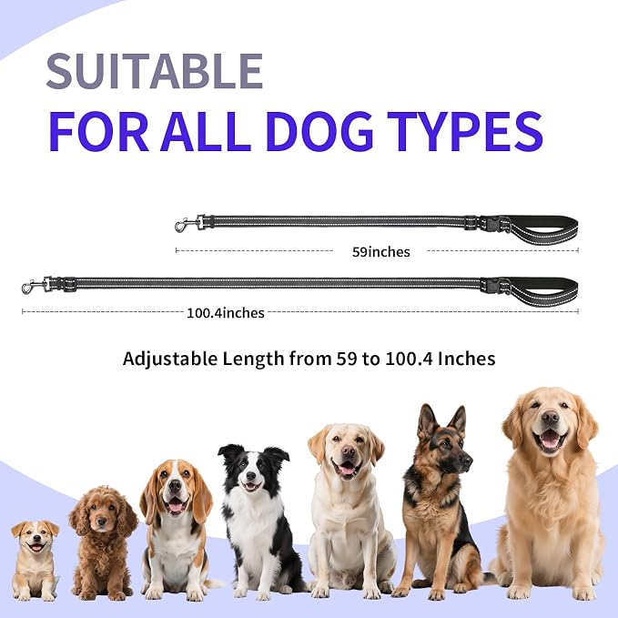 Kazazoo Hands-Free Dog Leash Adjustable Length 5-8Ft,Crossbody & Waist for Dog Walking, Running for Small Dogs with Reflective Strips, Ballistic Nylon, Waist Belt, Lightweight Black