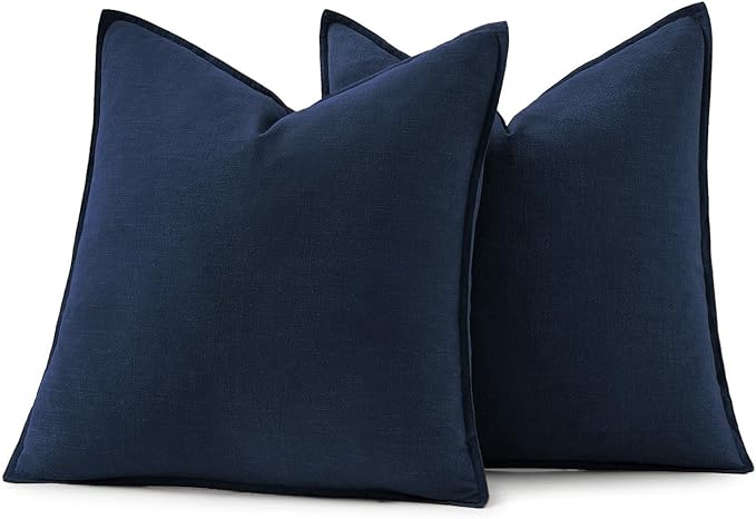 MIULEE Decorative Linen Pillow Covers 26x26 Inch Navy Blue | Boho Farmhouse Neutral Couch Throw Pillows for Bed, Pack of 2 Accent Coastal Modern Pillowcases, Sofa Livingroom Home Decor