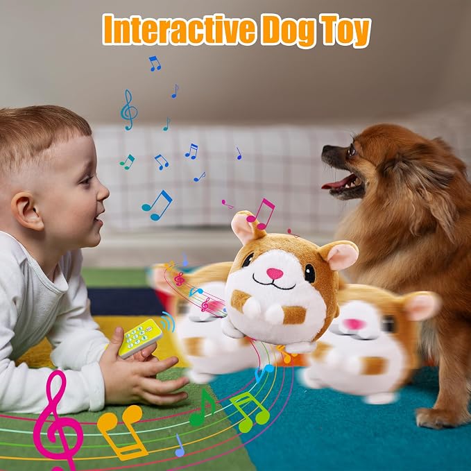 Interactive Plush Dog Toys, Interactive Puppy Toy Bouncing Rolling Dogs Ball Remote Control Dogs Toys with Music,Self Moving Pet Toy for Small/Medium/Large Bored Dog to Keep Them Busy(Hamster)