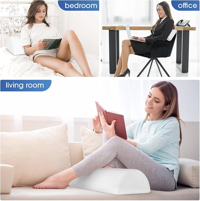 TranquilRelax Knee Pillow for Back Sleeping Memory Foam Half Moon Bolster Pillow for Legs, Under Knee Support, Ankle & Foot Comfort Orthopedic Pillow for Side Sleepers (White, 22" x 8.7" x 5.3")