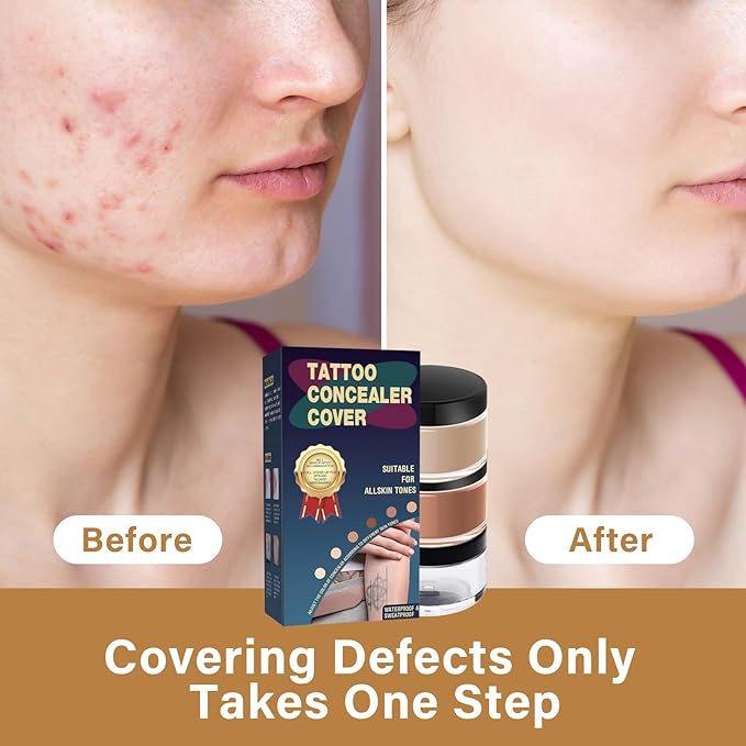 Tattoo Cover Up Makeup Waterproof, 2-Color Tattoo Concealer, Long Lasting Sweatproof Concealers and Neutralizing Makeup for Body, Naturally Cover Tattoos, Scars, Spots, Vitiligo