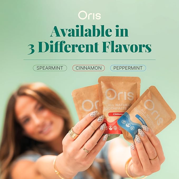 Oris Natural Toothpaste Tablets hydroxyapatite - Fluoride-Free Chewable Toothpaste Tablets for Enamel Repair, Travel-Friendly & Eco-Friendly tabs - 62ct (Cinnamon)