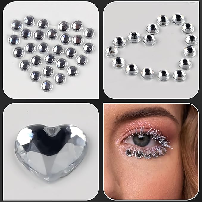 3 Sheers Self Adhesive Heart Stickers White Heart Rhinestone Sticker Face Jewel Stick on Face Makeup Sticker for Valentine's Day Acrylic Crystal Pearls for Body Face Nails Crafts Decoration