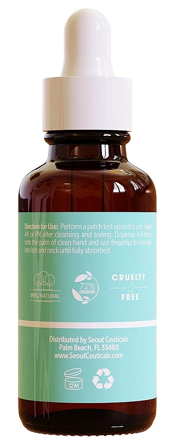 SeoulCeuticals Korean Skin Care Ginseng Serum - K Beauty Skincare with Green Tea + Centella + Royal Jelly - Cruelty Free & Organic for Dewy Glow 1oz