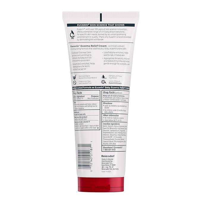 Eucerin Eczema Relief Cream, Full Body Lotion, Moisturizing Eczema Cream with Colloidal Oatmeal (Skin Protectant) and Ceramide 3, 8 Oz Tube