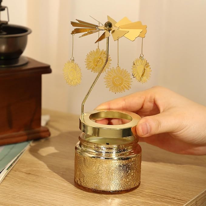 Sunflower Rotating Scented Candle, Gifts for Women Mom Daughter Sister Wife | Birthday Gifts for Women Friendship, Unique Candle Gift for Christmas Anniversary Mothers Day