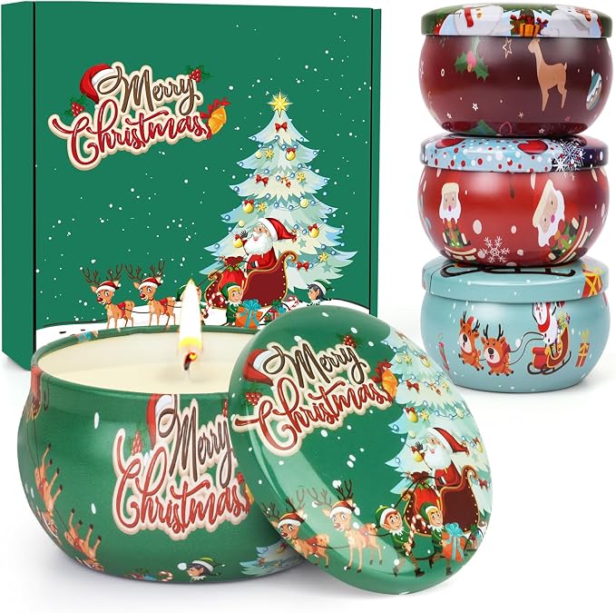 Christmas Candles Set, Christmas Scented Candle Gifts for Women, 4 Pack Small Aromatherapy Candle for Home Scented,Stocking Stuffers for Coworker Friends Teacher Adults Birthday Party