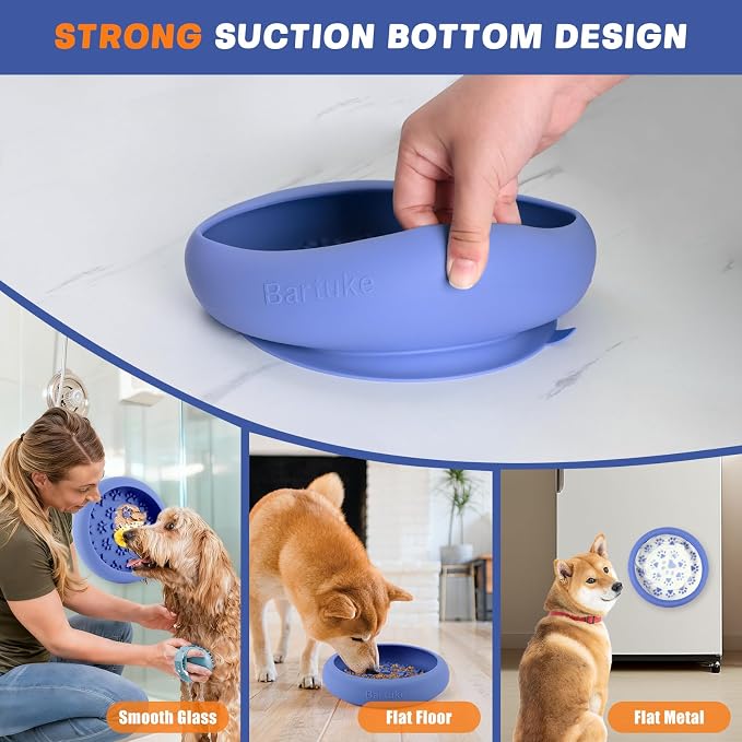 Silicone Dog Lick Bowl, Slow Feeder Dog Bowls with Strong Suction, Blue
