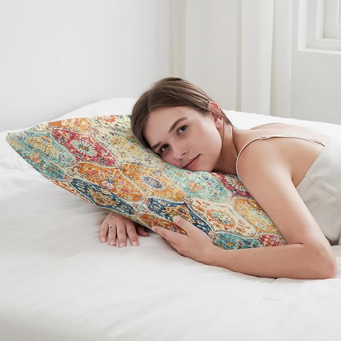 Boho Throw Pillow Covers 12x20 inch Set of 2,Soft Pillowcases Bohemia Carpet Printing Pattern Decorative Sofa Living Room Bed Rectangle Pillow Case Cushion Cover-Cream Color